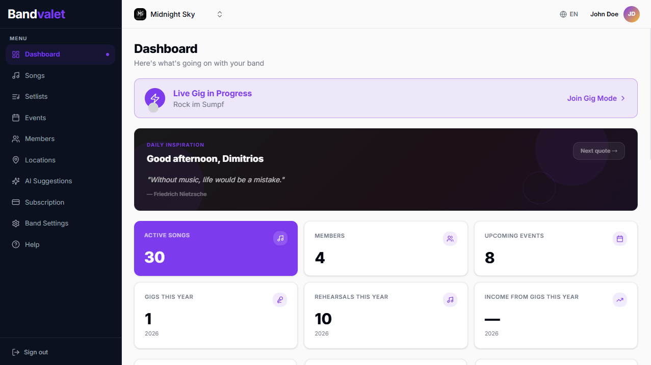 Bandvalet app – screen 2